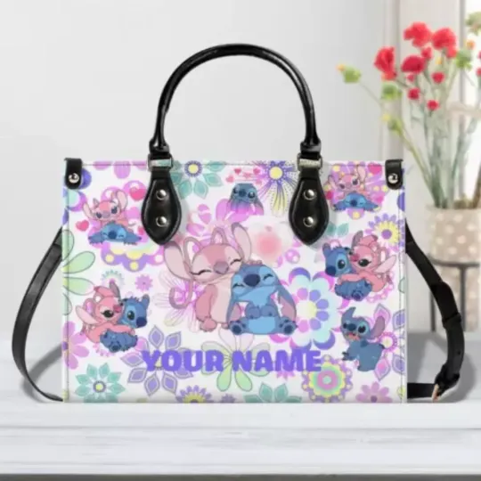 Discover Personalized Disney Stitch And Angel Women Leather Handbag