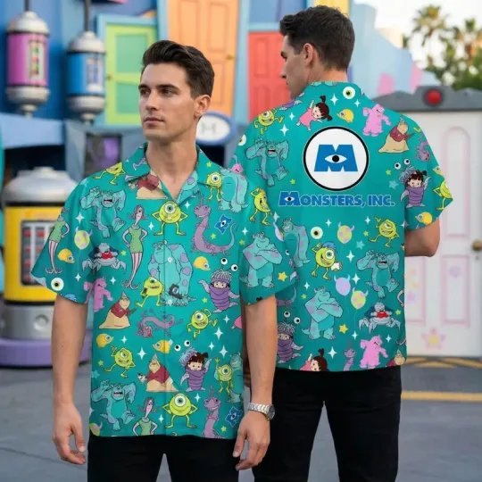 Discover Disney Monster Inc Group Characters Hawaiian Shirt, Sulley Mike Boo Randall Bogg