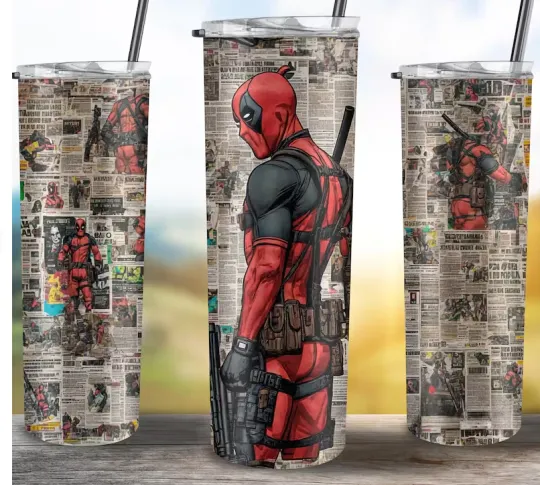 Deadpool Cartoon 20oz Tumbler with Lid and Straw, Marvel Character
