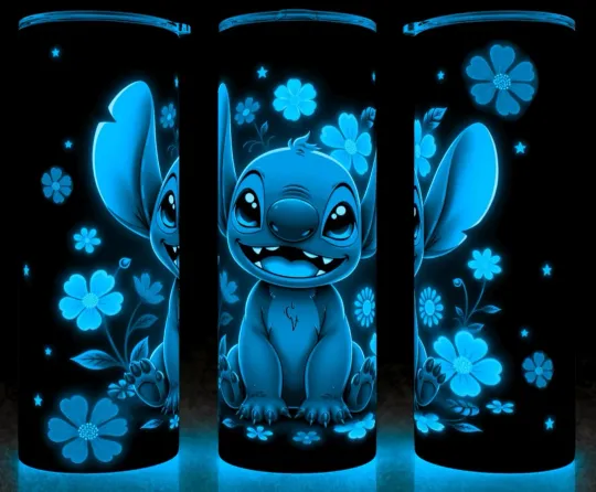 Discover Glow in the Dark Stitch Cartoon Floral 20oz Tumbler with Lid and Straw