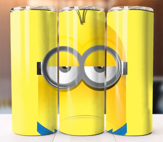 Minion Cartoon Tumbler 20oz Skinny Cup Mug Lid w/ Straw Stainless Steel