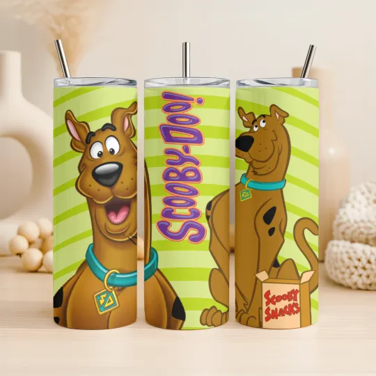 20oz Stainless Steel Tumbler with Lid and Straw - Scooby-Doo Cartoon Design for Travel