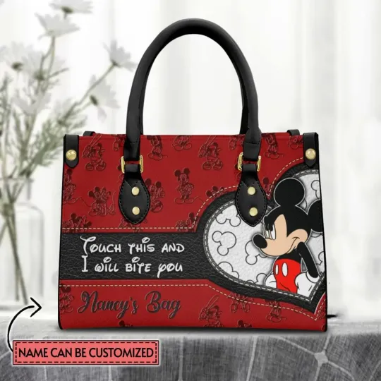Discover Custom Funny Mickey Mouse Leather Bag, Disney Cartoon Bag