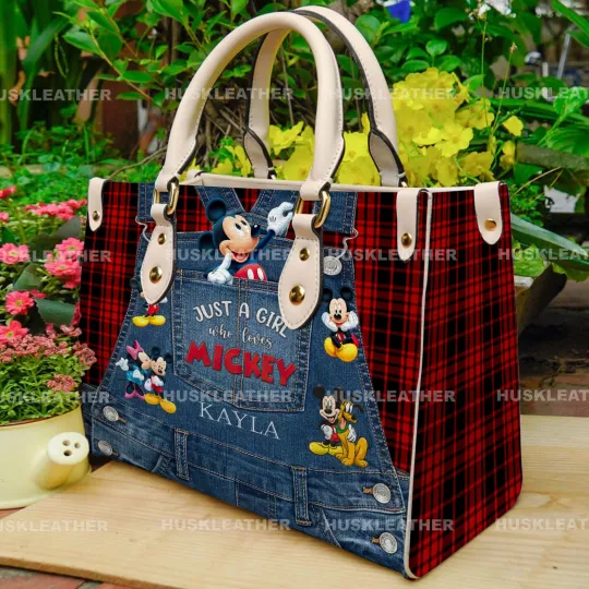 Discover Personalized Just A Girl Who Loves Mickey Mouse Leather Bag, Mickey Mouse Disney
