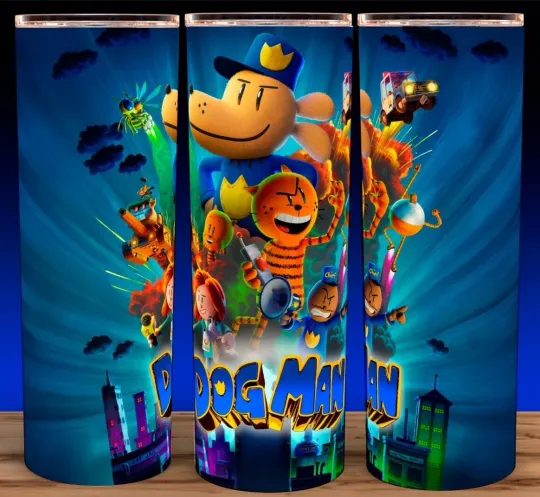 Discover Dog Man and Petey the Cat Cartoon Tumbler with Lid and Straw 20oz