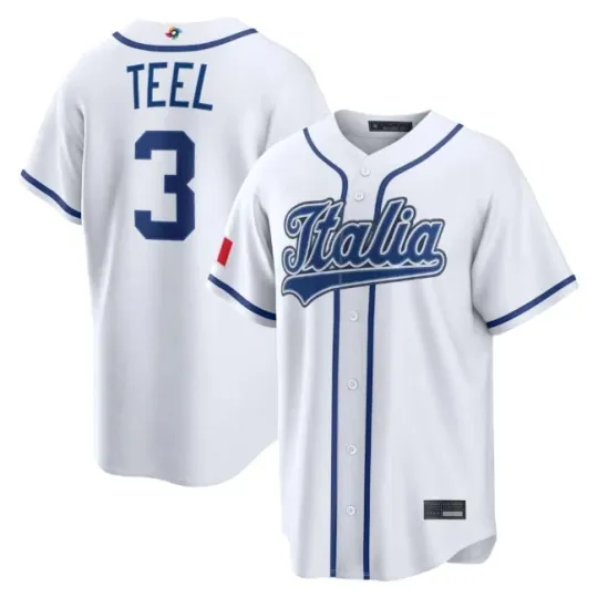 Discover Kyle Teel #3 Man's Italy Baseball White 2026 World Baseball Classic  Jersey
