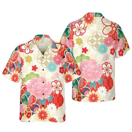 Discover Japanese Floral Hawaiian Shirt, Summer Beach Button-Down for Men