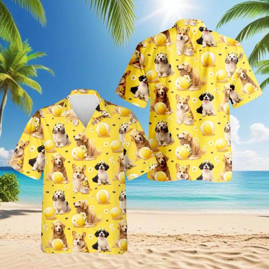 Discover Summer Dog Hawaiian Shirt, Cute Dog Aloha Shirt, Funny Pet Button Down, Beach Vacation Casual Outfit Gift