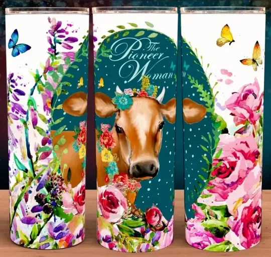 Discover Pioneer Woman Floral Heifer Tumbler with Lid and Straw 20oz