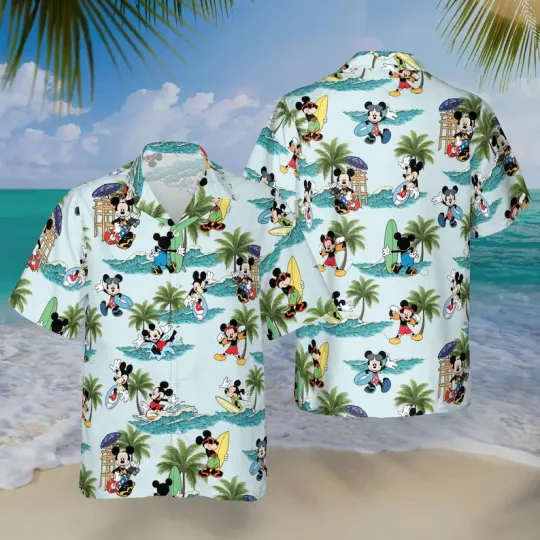 Discover Disney Mickey Mouse Surfing Hawaiian Shirt - Disney World Tropical Shirt