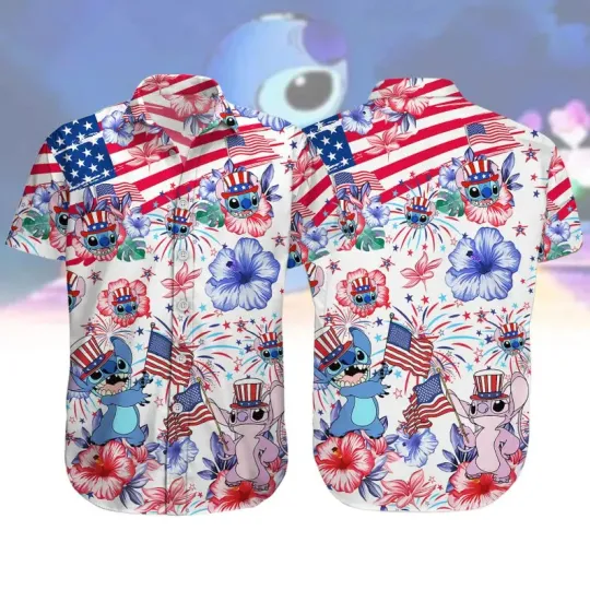 Discover Disney Stitch Happy 4th Of July Shirt, Stitch USA Flag Hawaiian Shirt