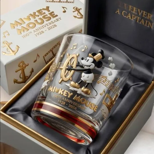 Discover Mickey Mouse 100th Anniversary 1928 2028 Whiskey Glass