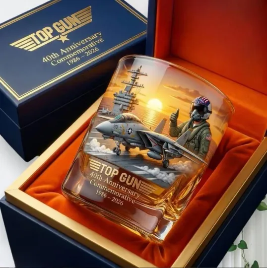 Discover Military Fighter Pilot 40th Anniversary 1986-2026 Whiskey Glass