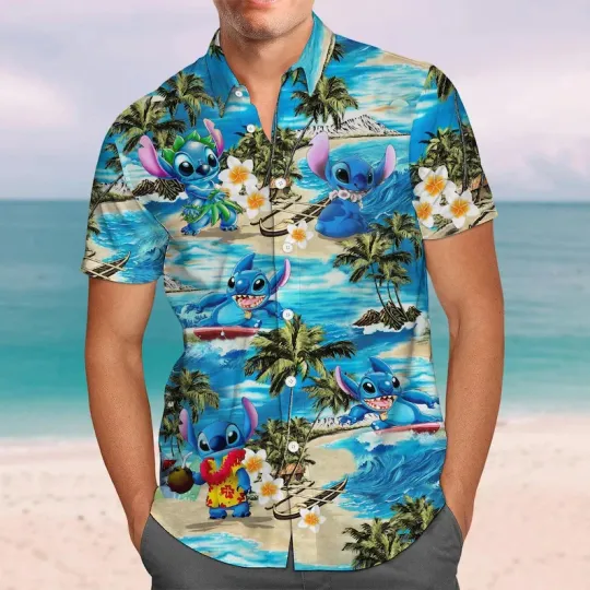 Discover Disney Stitch Button Shirt, Stitch Surfing Hawaiian Shirt, Lilo And Stitch
