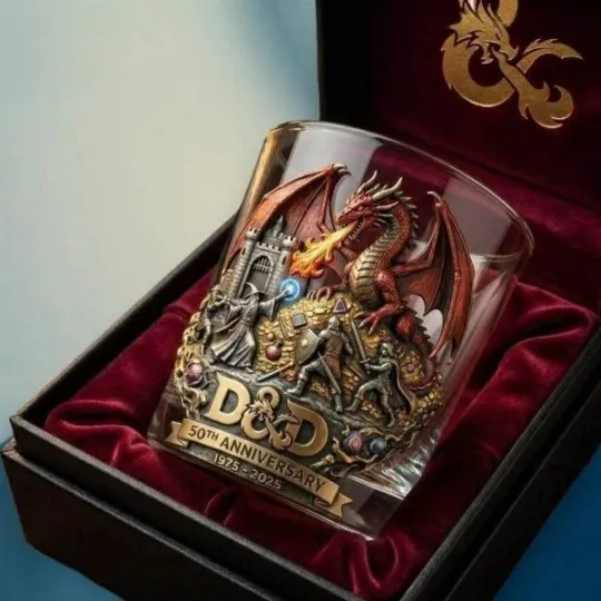Discover Fantasy RPG 50th Anniversary Engraved Whiskey Glass