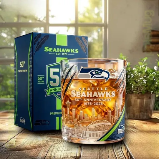 Seattle Seahawks 50th Anniversary 1976-2026 Whiskey Glass