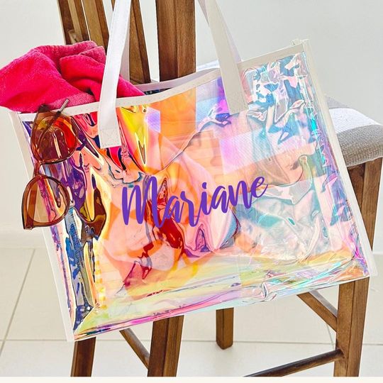 Bridesmaid Tote Bag, Holographic bag, Clear Bag, Beach Bag, Transparent Bag, Girls Weekend, Birthday Gift, Bachelorette Party, Reusable Bag