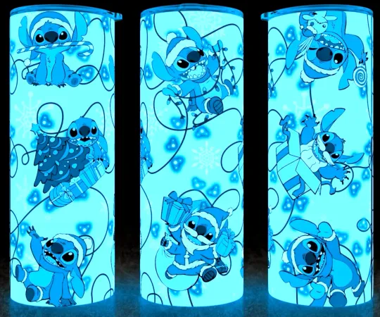 Discover Glow in the Dark Stitch Christmas Cartoon Tumbler with Lid and Straw 20oz