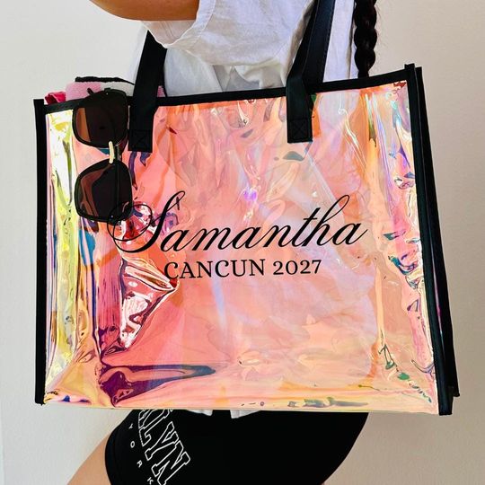 Custom Cruise Trip holographic Tote Bag, Vacation Travel Tote, Bachelorette Cruise Gift Bag, Beach Trip Tote, bride tribe totes, gifts