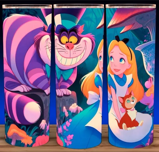 Discover Alice in Wonderland Tumbler with Lid and Straw 20oz Featuring Cheshire Cat and Dinah