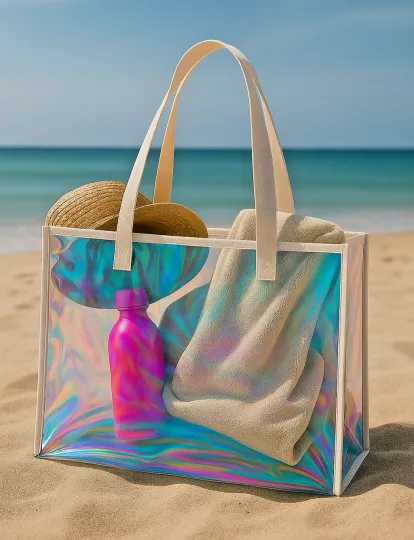 Clear Iridescent Tote Bag Medium Large Transparent Holographic Purse Make Up Bag