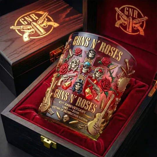 Discover Official Guns N Roses 41St Anniversary Transparent Whiskey Glass 2026