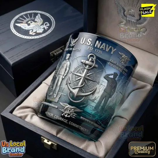 Discover US Navy 250th Anniversary Whiskey Glass