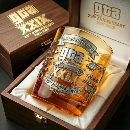 Discover Grand Theft Auto GTA 29th Anniversary Whiskey Glass