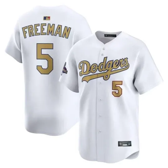 Discover NWT Men's Dodgers #5 Freddie Freeman jersey White 2025 Gold Collection S-3XL