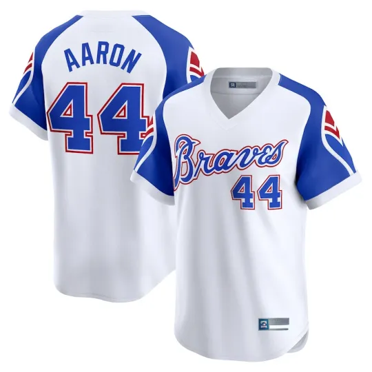 Men's #44 Hank Aaron White Throwback Cooperstown  All Printed Jersey