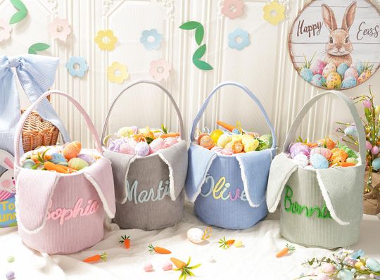 Personalized Corduroy Easter Basket,Embroidered Easter Bunny,Kids Gift