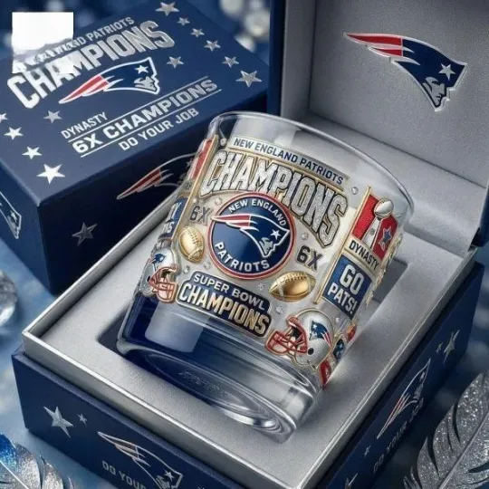 New England Patriots Champions 6x Super Bowl 2026 Whiskey Glass