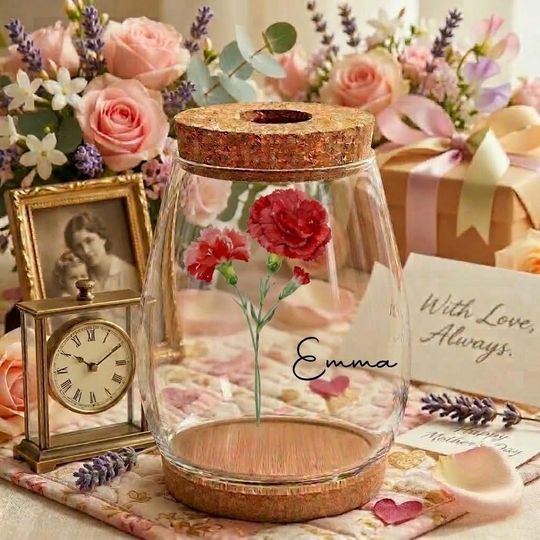 Custom Carnation Glass Bulb Vase for Grandma, Mother's Day Flower Decor