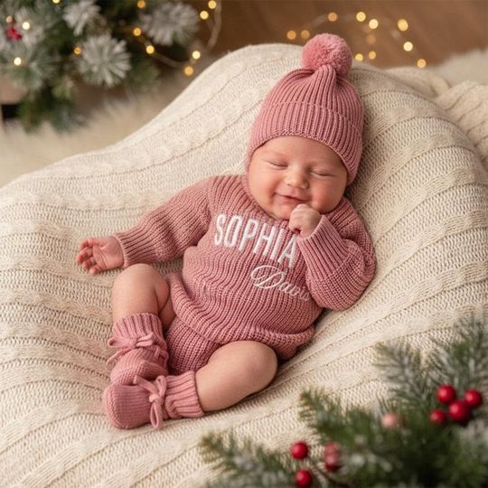 Discover Embroidered Name Baby Romper Set, Personalized Baby Outfit, Baby Boy Romper Baby Girl Romper, Coming Home, Cotton Knit, Gender Neutral