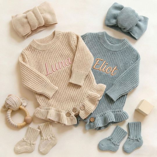 Custom Embroidered Baby Romper, Custom Embroidered Newborn Boy Girl Set, Baby Shower Gift