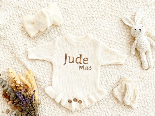 Personalized Baby Romper, Custom Embroidered Newborn Outfit, Name Ruffle Onesie, Baby Shower Gift
