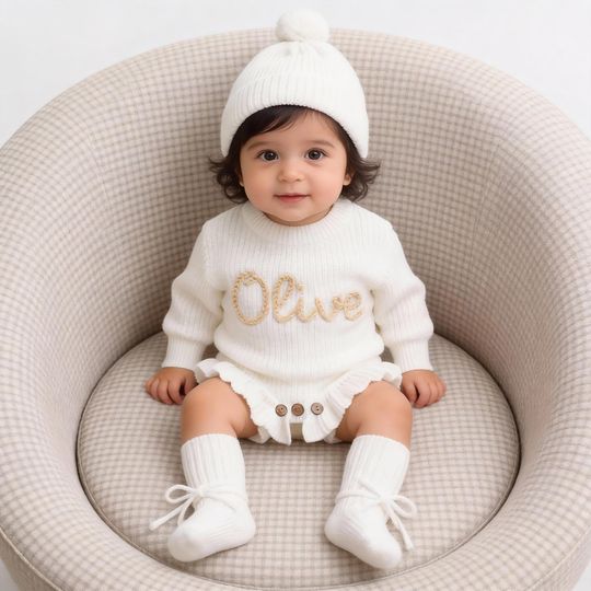 Hand Embroidered Name Baby Girl Romper Set, Personalized Newborn Outfit, Baby Girl Gifts, Baby Shower Gifts