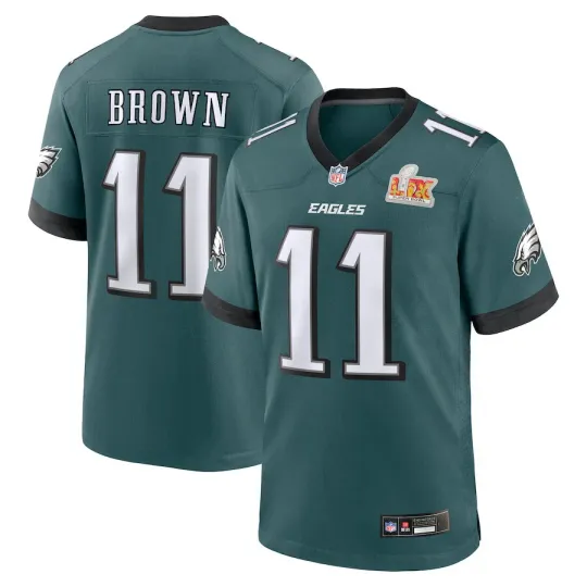 Discover Men’s #11 A.J. Brown Midnight Green Super B.owl LIX Game Player Printed Jersey