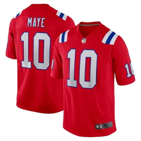 Discover Men's #10 Drake Maye Red Player Game Jersey - Fully Printed
