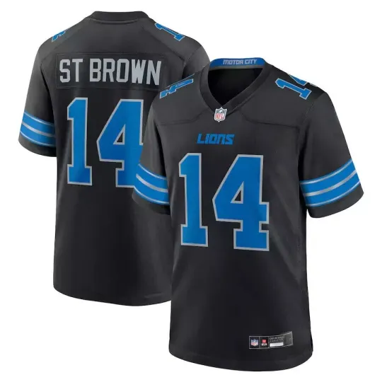 Discover Men's #14 Amon-Ra St. Brown Black 2nd Alternate Game Jersey- All Printed