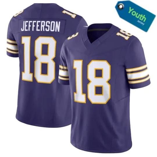 Discover Youth Size Vikingss Justin Jefferson #18 Purple Color Medium Size Jersey S-XL**