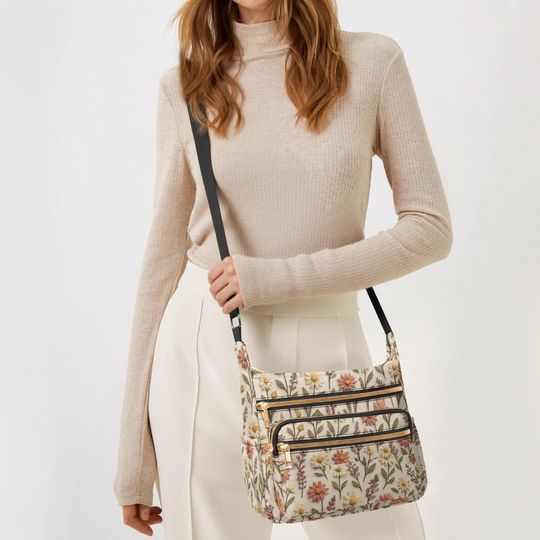 Floral Botanical Multi-pocket Crossbody Bag for Mom Grandma Wife