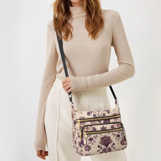 Floral Retro Botanical Multi-pocket Crossbody Bag for Women