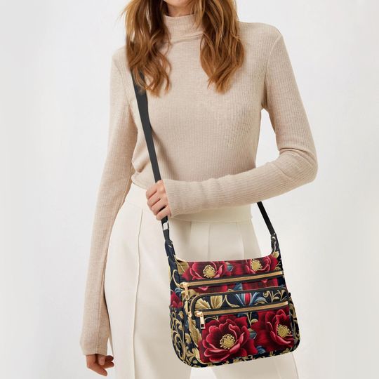 Floral Botanical Multi-pocket Crossbody Bag for Women