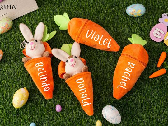 Personalized Easter Bunny Plush: Reversible Carrot Toy, Easter Gift