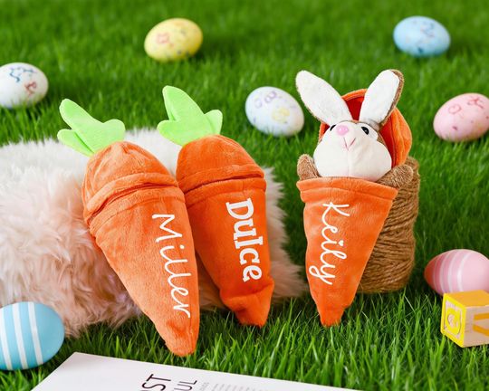 Personalized Reversible Carrot Plush Toy, Custom Plush Rabbit Keychain, Bunny Rabbit Keychain with Name, Cute Backpack Charm, Easter Gift