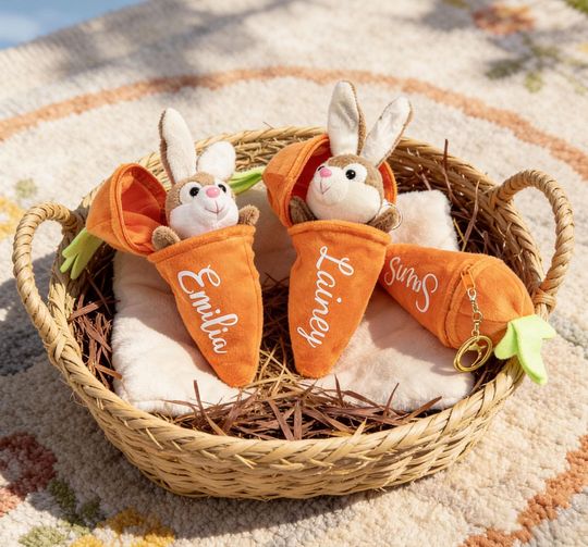 Personalized Carrot Bunny Plush Toy, Double-Sided Easter Keychain Buddy,CustomCarrot Toy with Bunny,Easter Gifts,Children's Day gifts