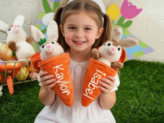 Personalized Reversible Carrot Plush Toy, Custom Plush Rabbit Keychain,Customize Cute Easter Bunny Keychain,Easter Gift with Name