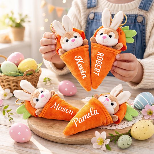 Discover Personalized Bunny Rabbit Plush Keychain, Reversible Carrot Bunny Keychain, Custom Stuffed Animal, Easter Gift