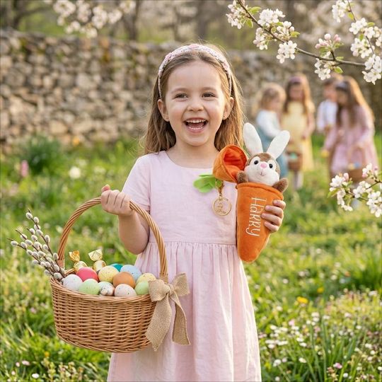 Easter Custom Name Carrot Bunny Keychain for Kids | Handmade Stroller Accessory